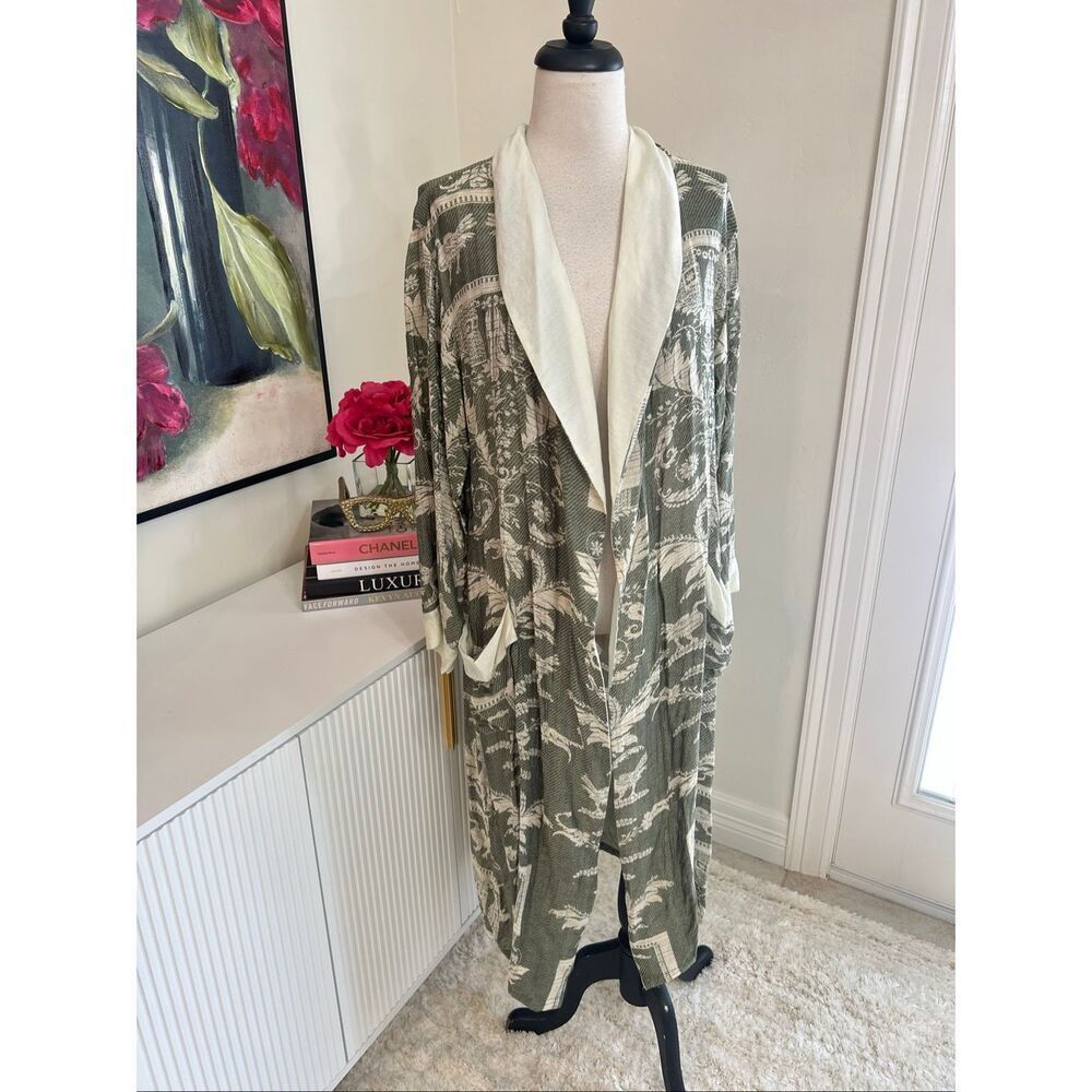 One Hundred Stars Women's Damask Shawl Collar Long Sleeve Robe Green One Size